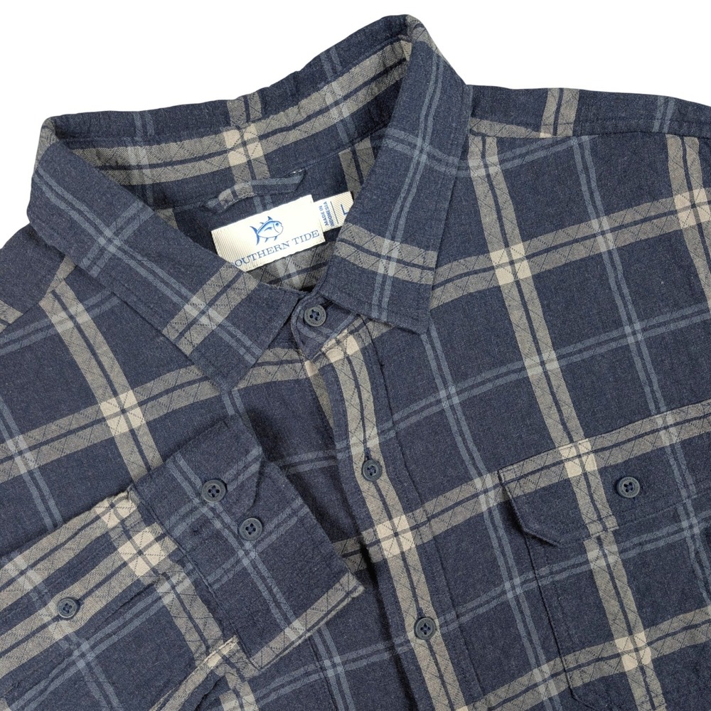 Southern Tide Shirt Mens L Blue Plaid Quilted Ellison Overshirt Long Sleeve 9374